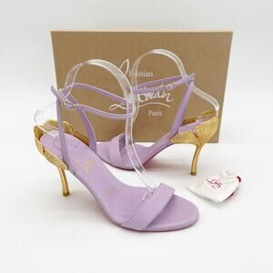 Christian Louboutin Ginko Girl 85 Lavender Ankle Strap Sandal Gold Heels EU 37